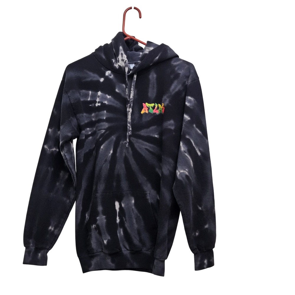 Port & Company Hoodie Mens S Black Tie Dye Atlas Skateboarding Streetwear Spiral